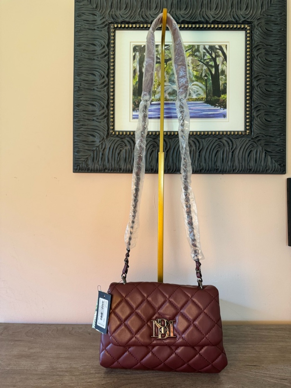 Badgley Mischka Quilted Shoulder Bag in Deep Burgundy